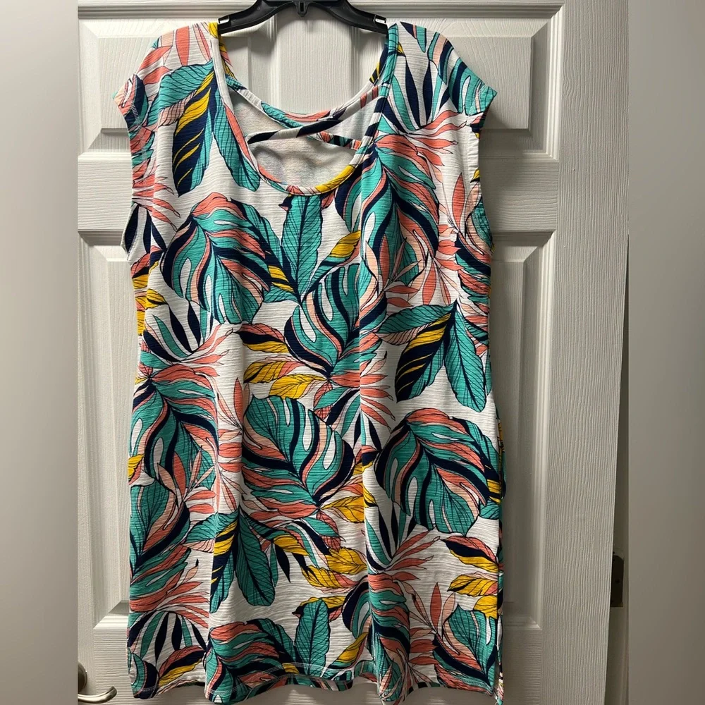 TALBOT’S COZY CRUSH CROSS BACK DRESS - TROPICAL FRONDS SIZE 2X - Picture 6 of 6